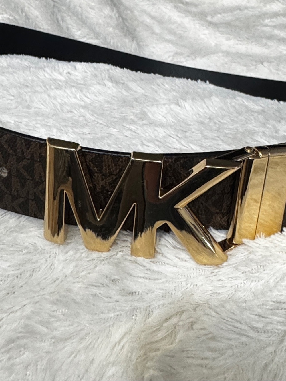 Unisex Michael Kors Monogram Belt with a rotating Gold MK Logo Buckle - Picture 6 of 7